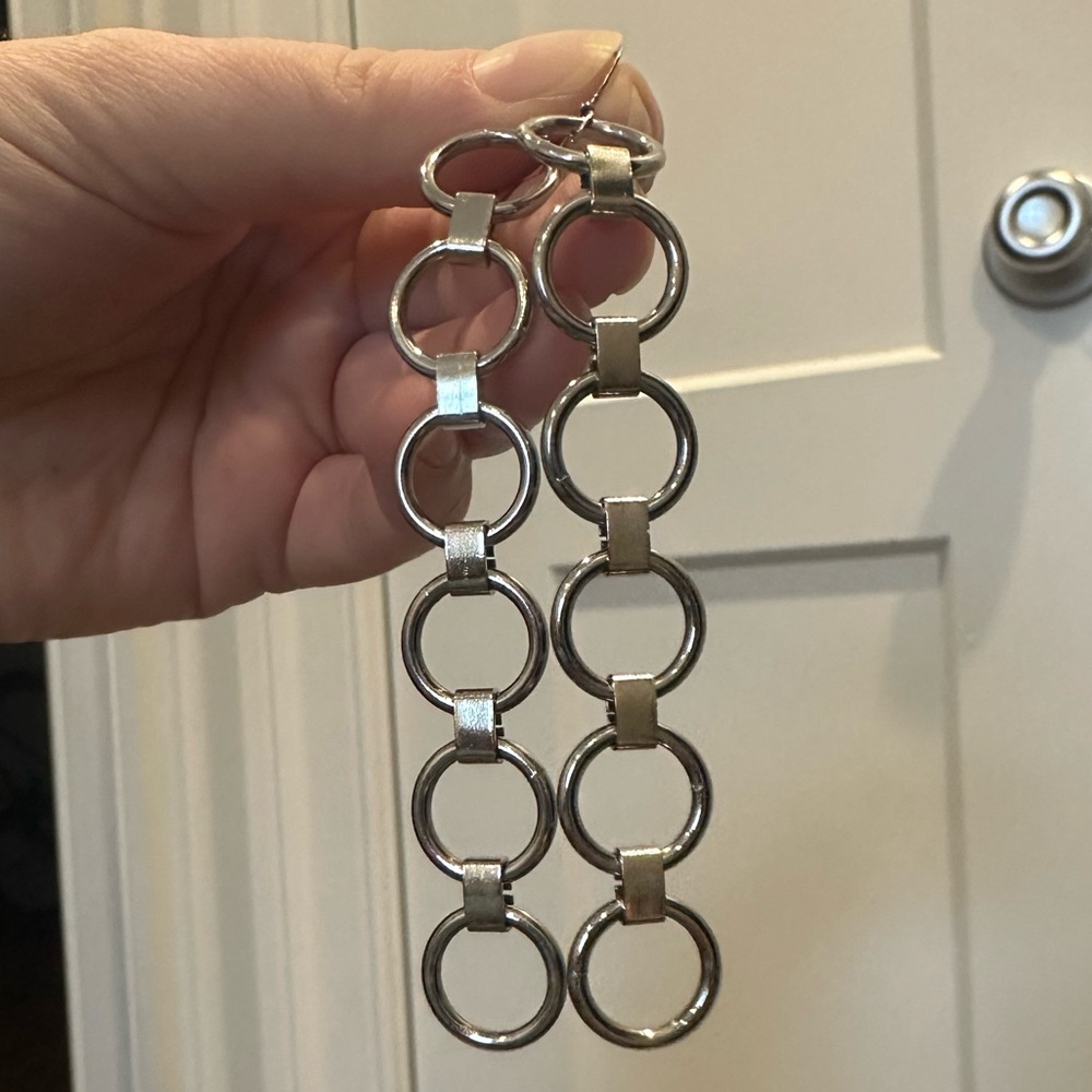 Stainless Steel Long Round Circle Link Earrings